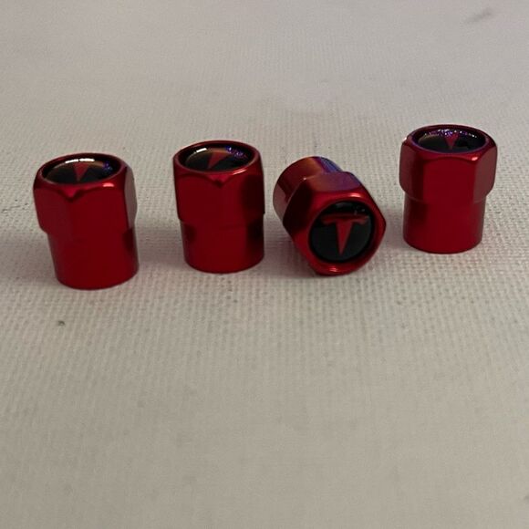 Tesla Logo valve Stem caps in Red set of 4 NWT - Picture 4 of 5